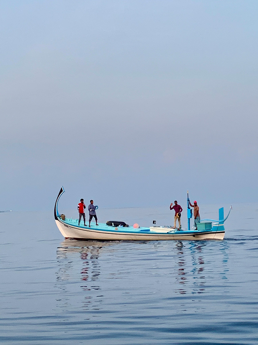Das Dhoni ist seit Jahrhunderten das typische Transportmittel der Malediven. Der Bau des traditionellen Holzbootes ist bis heute das wichtigste Kunsthandwerk der Malediver.