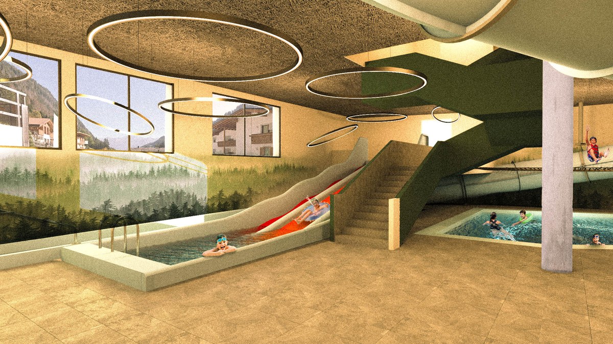 substantial-times-alpura-retreat-02 Visualisierung der Familien-Wasserwelt mit Rutschen und Kinderbecken im Alpura Retreat