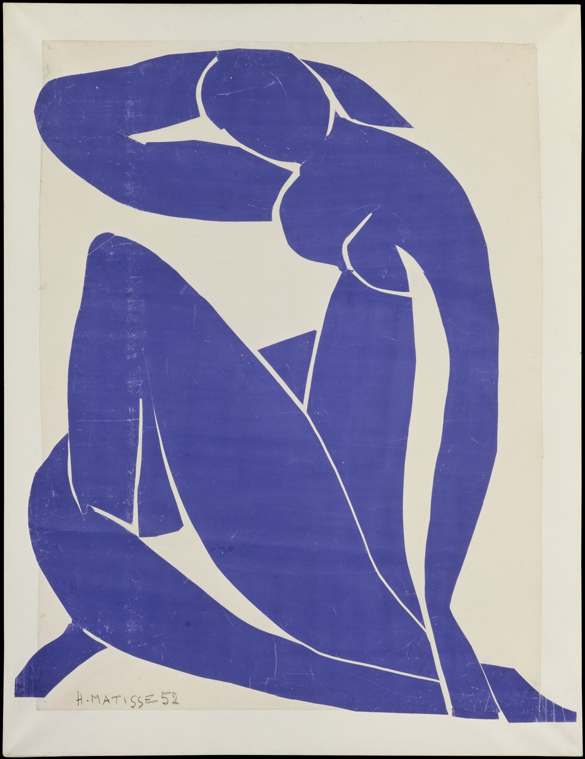 substantial-times-nu-bleu-II Das Bild zeigt einen stilisierten blauen Frauenakt, der aus ausgeschnittenen Papierformen zusammengesetzt ist