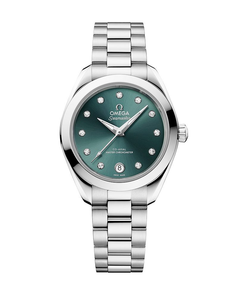 Omega Seamaster Aqua Terra 30 mm mit grünem Zifferblatt und Diamantindizes