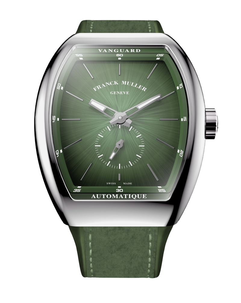 substantial-times-franck-muller-vanguard-slim-sfumato-gruen Franck Muller Vanguard Slim Sfumato mit grünem Zifferblatt und grünem Lederarmband