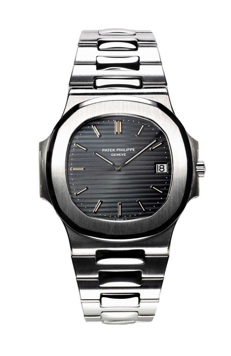 Patek Philippe Nautilus Ref. 3700/1A von 1976 aus Edelstahl mit dunklem, horizontal strukturiertem Zifferblatt und integriertem Metallarmband